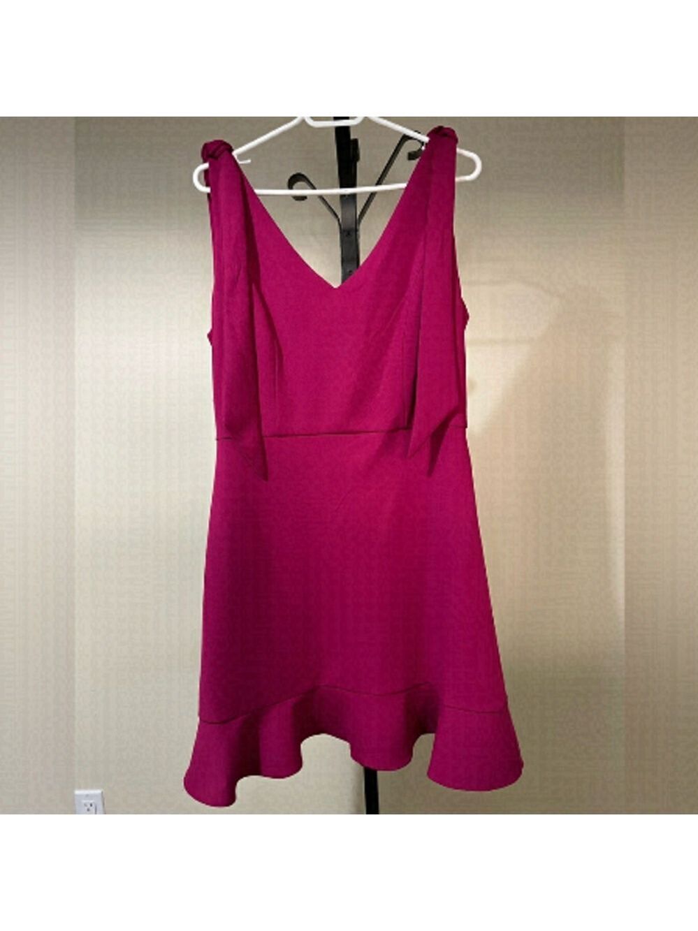 BCBGENERATION Shoulder Ties and Ruffle Hem Flounce Dress in Bright Rose, Size 10